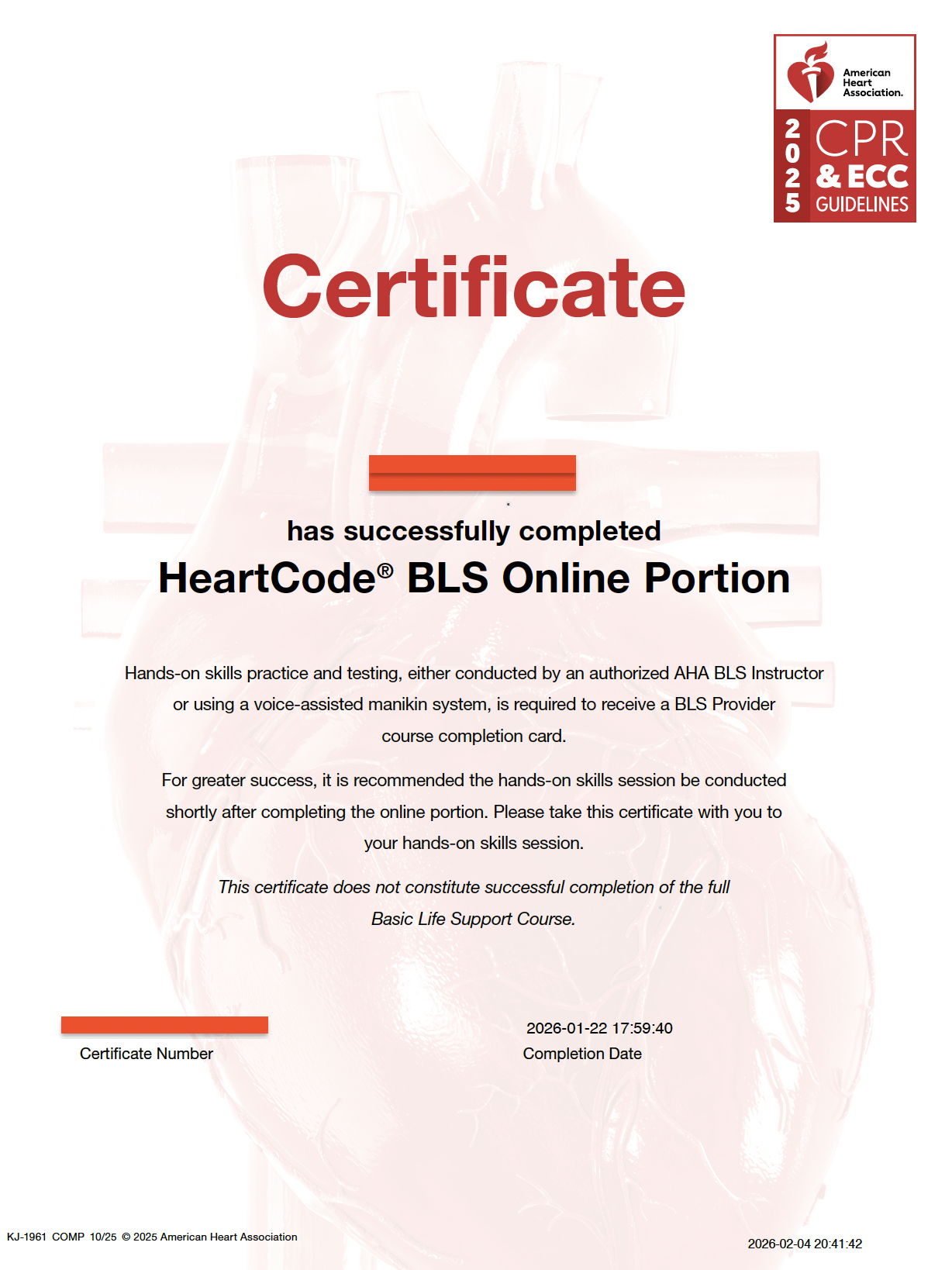 BLS Skills only AHA testing