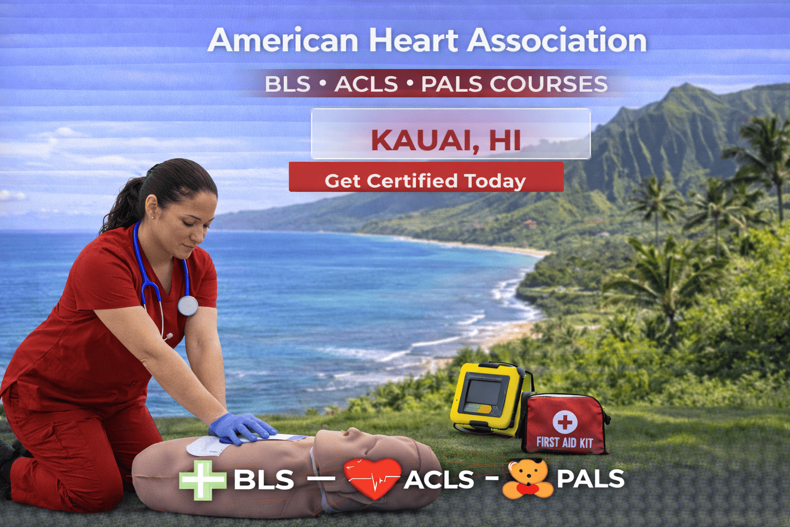 BLS, ACLS, PALS & CPR-First Aid Course in Kauai, HI